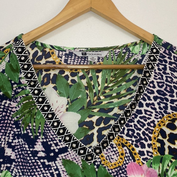Rockmans - Tropical Print Blouse Top with decorative v neckline - Size 20 - Picture 2 of 6